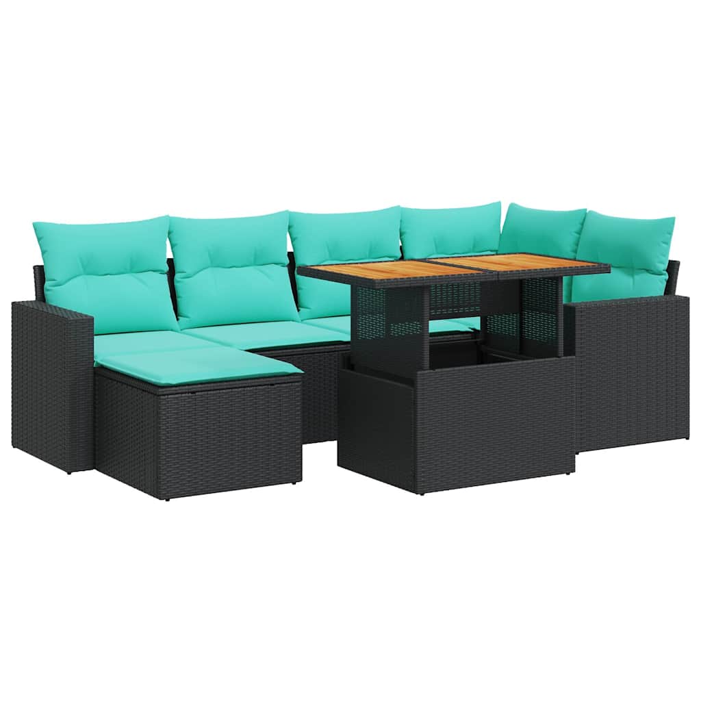 7-delige Loungeset met kussens poly rattan zwart is nu te koop bij PeponiXL, paradijselijk wonen!