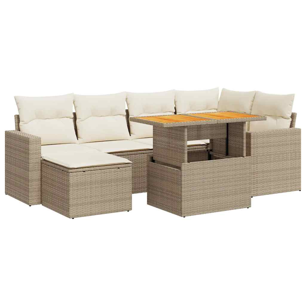 7-delige Loungeset met kussens poly rattan beige is nu te koop bij PeponiXL, paradijselijk wonen!