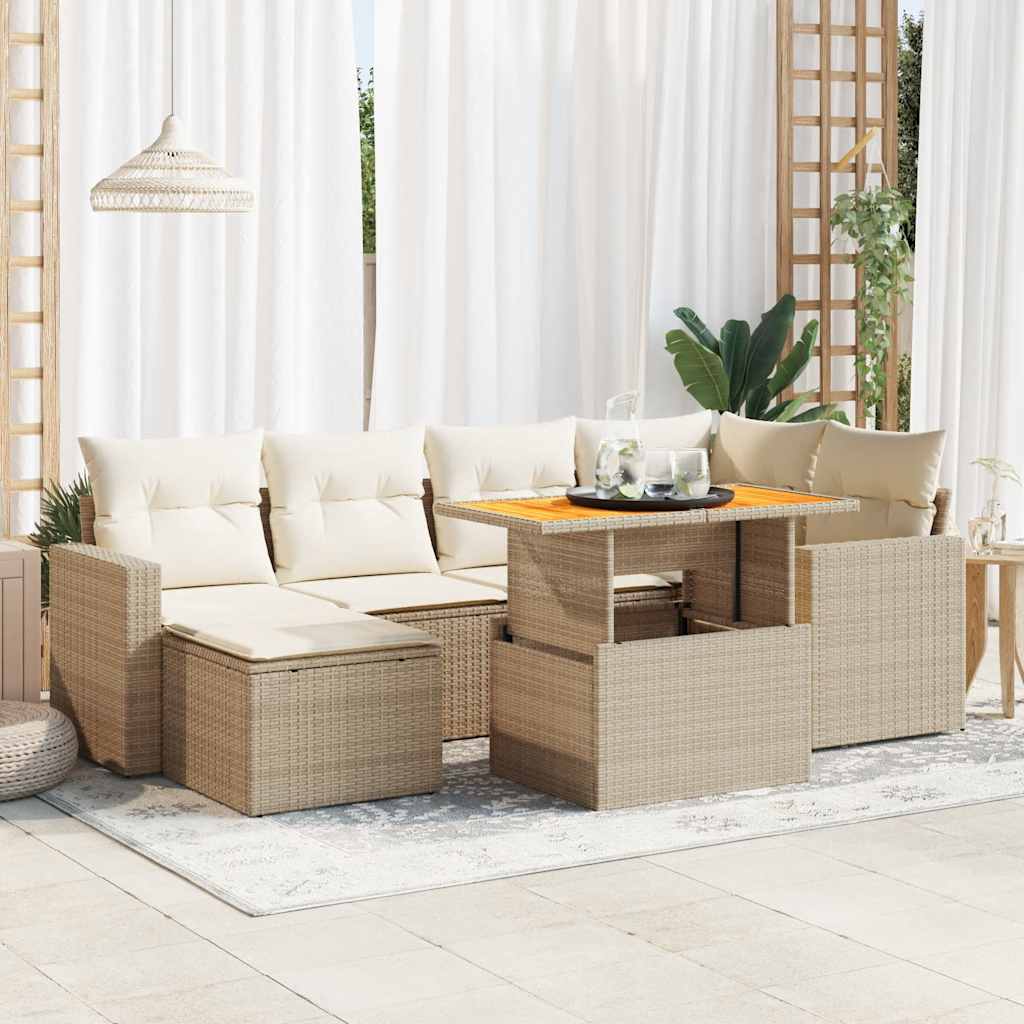 7-delige Loungeset met kussens poly rattan beige is nu te koop bij PeponiXL, paradijselijk wonen!