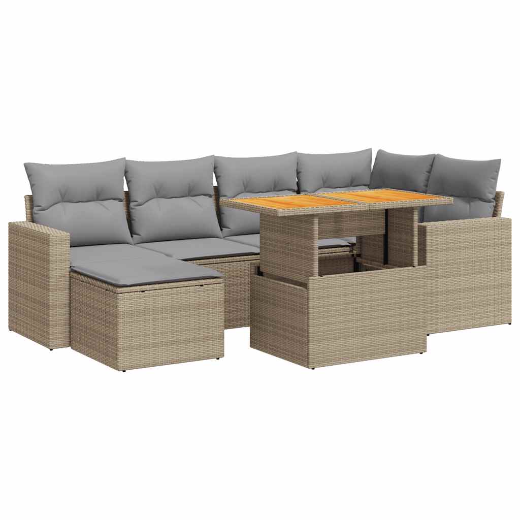 7-delige Loungeset met kussens poly rattan beige is nu te koop bij PeponiXL, paradijselijk wonen!