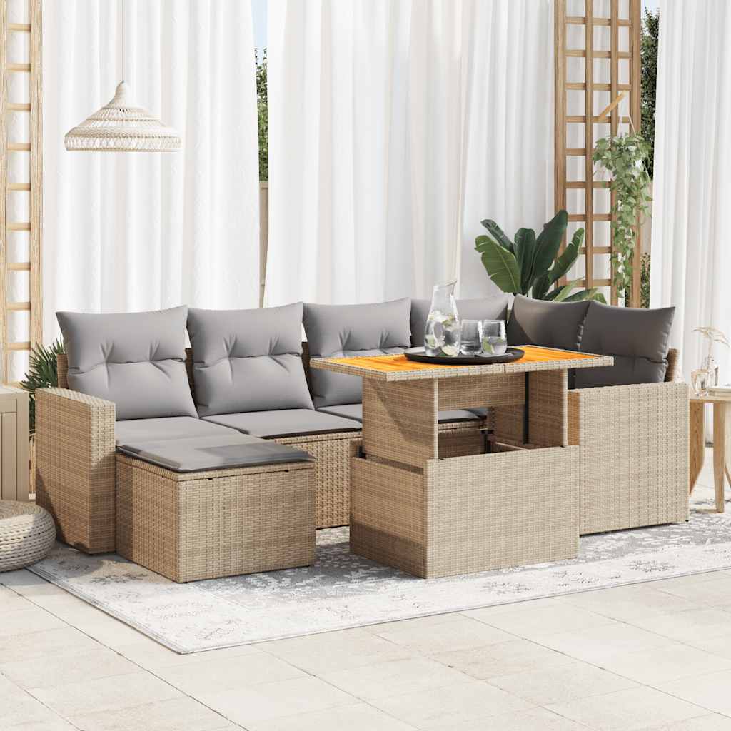 7-delige Loungeset met kussens poly rattan beige is nu te koop bij PeponiXL, paradijselijk wonen!