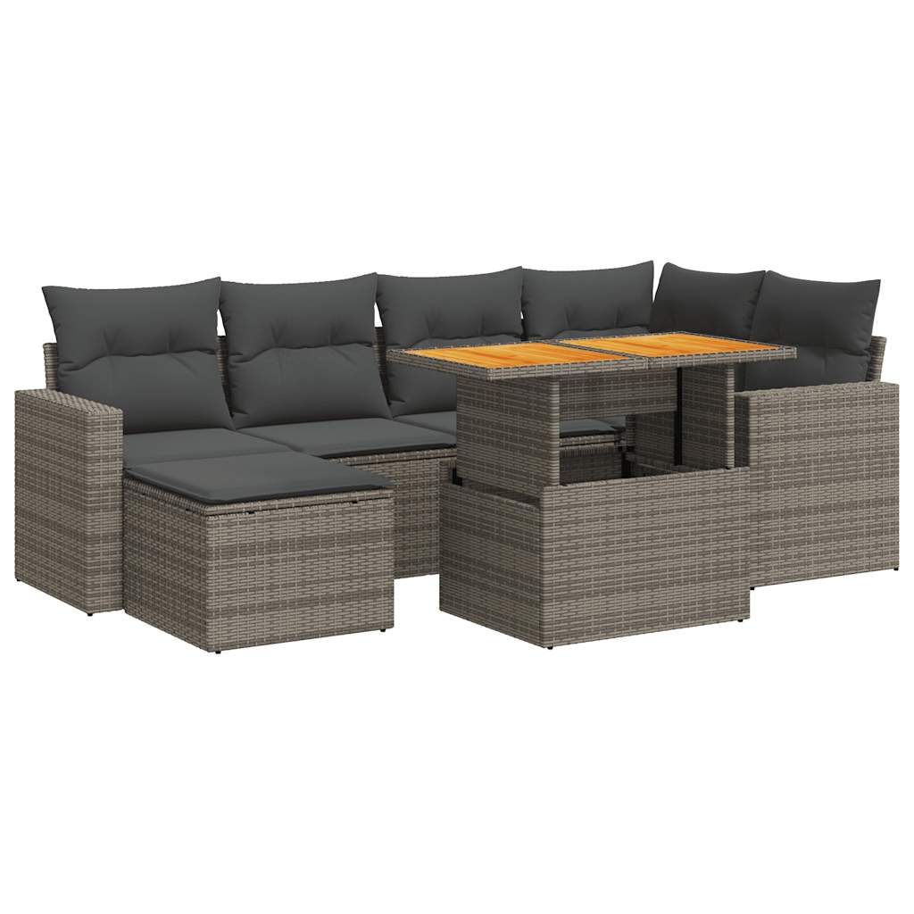 7-delige Loungeset met kussens poly rattan grijs is nu te koop bij PeponiXL, paradijselijk wonen!