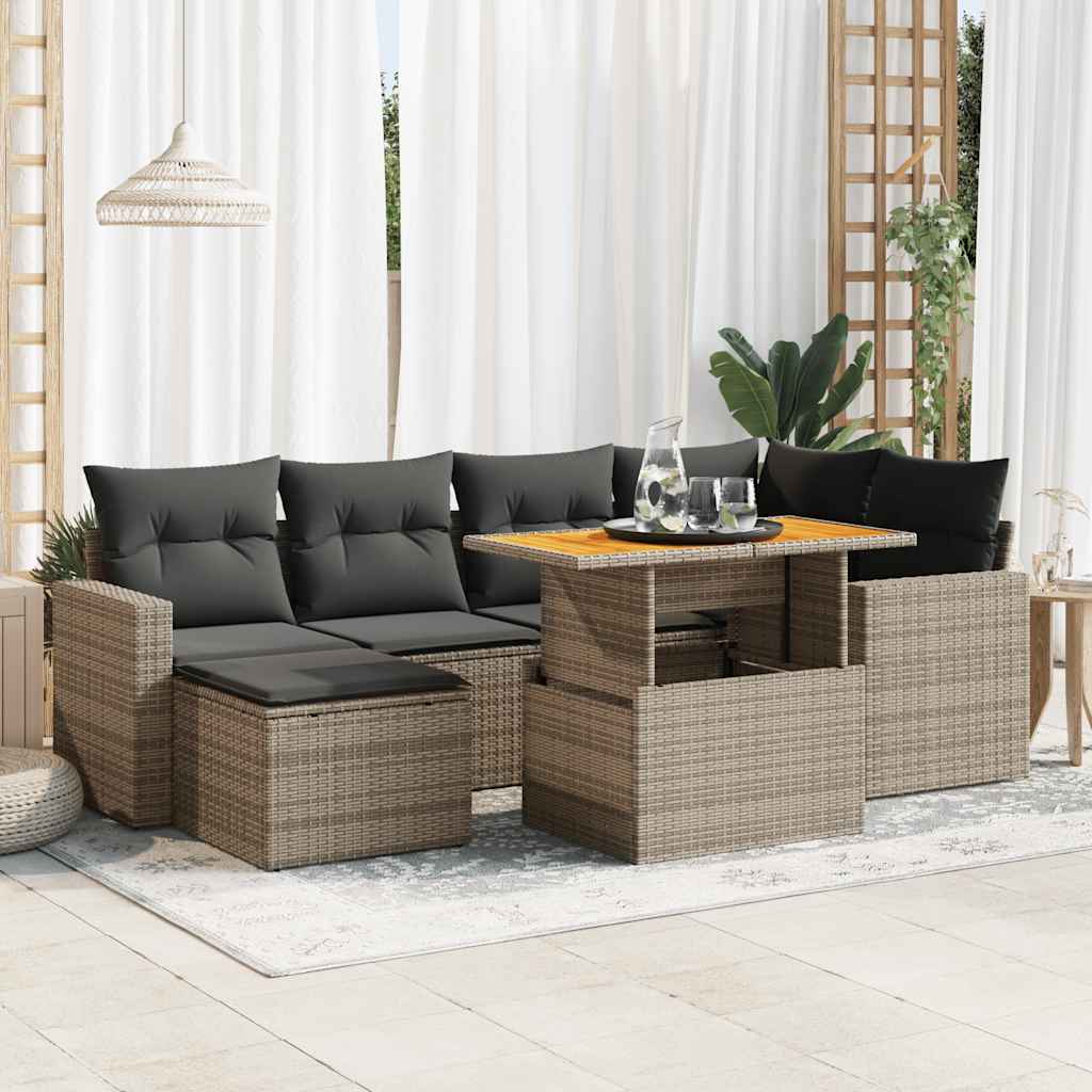 7-delige Loungeset met kussens poly rattan grijs is nu te koop bij PeponiXL, paradijselijk wonen!
