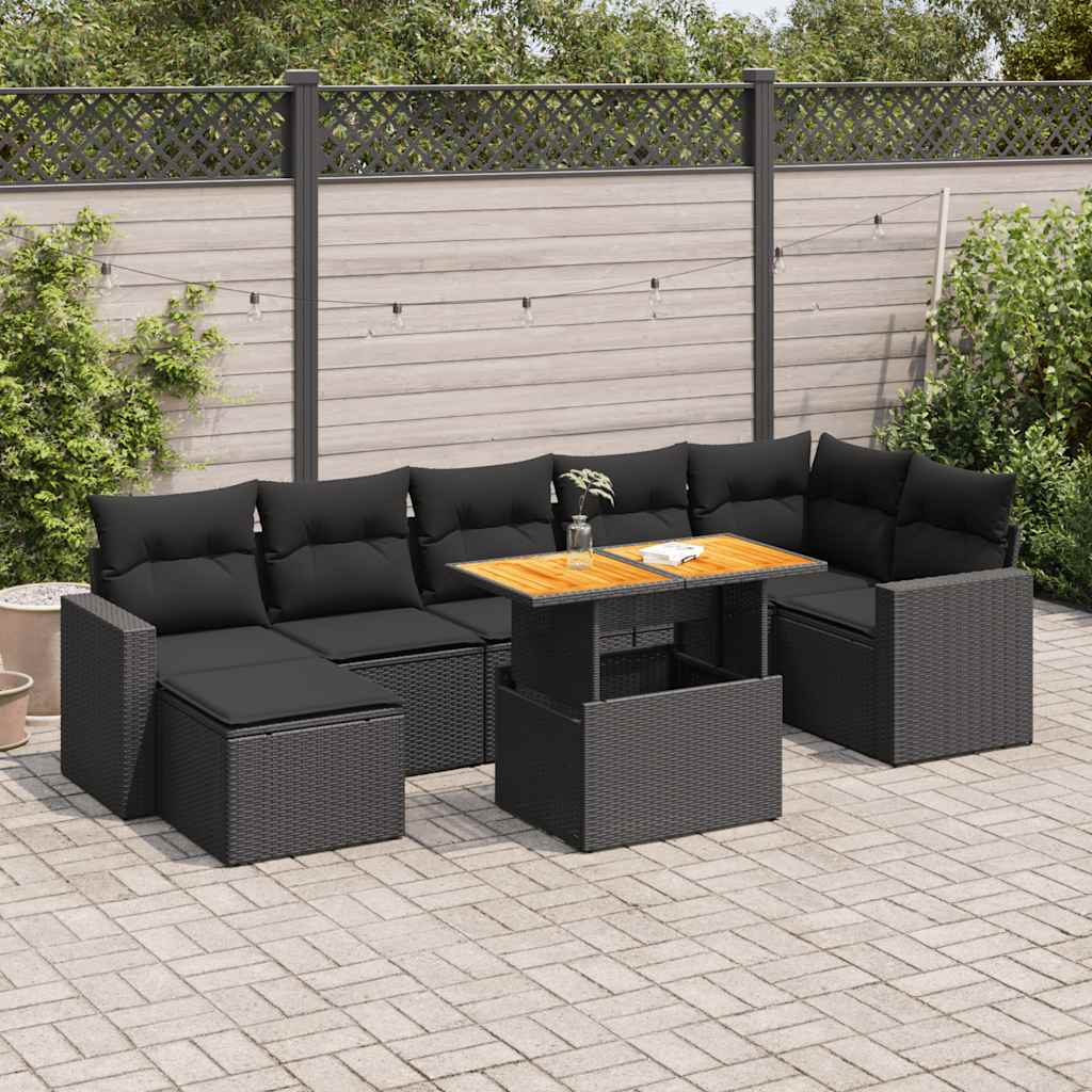 8-delige Loungeset met kussens poly rattan zwart is nu te koop bij PeponiXL, paradijselijk wonen!
