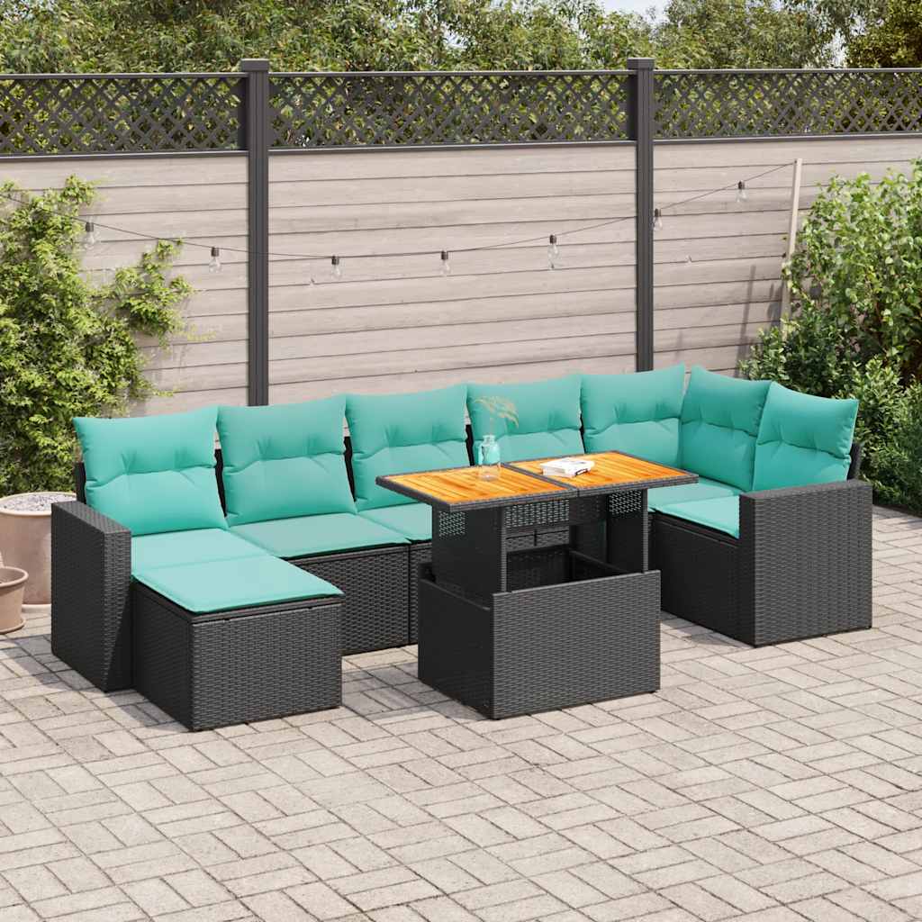 8-delige Loungeset met kussens poly rattan zwart is nu te koop bij PeponiXL, paradijselijk wonen!