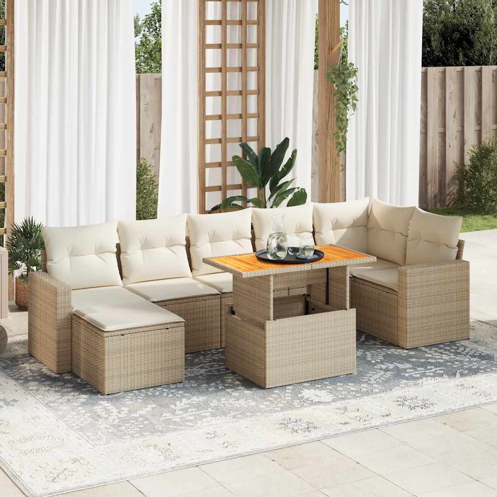 8-delige Loungeset met kussens poly rattan beige is nu te koop bij PeponiXL, paradijselijk wonen!