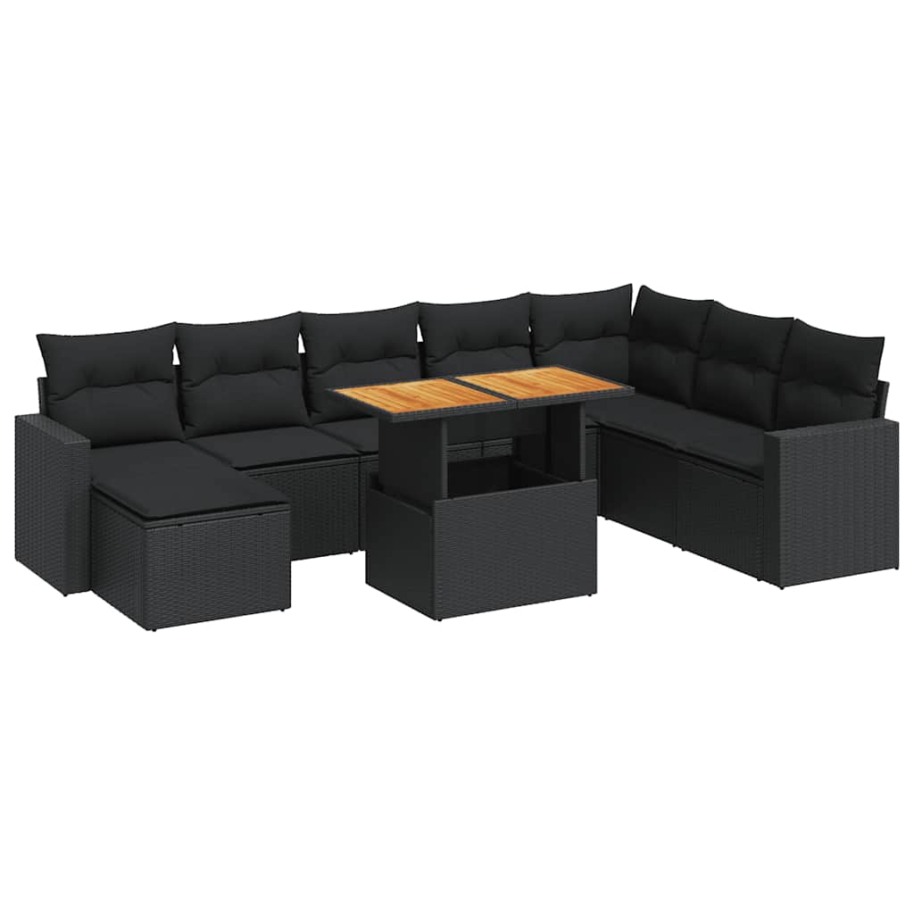 9-delige Loungeset met kussens poly rattan zwart is nu te koop bij PeponiXL, paradijselijk wonen!