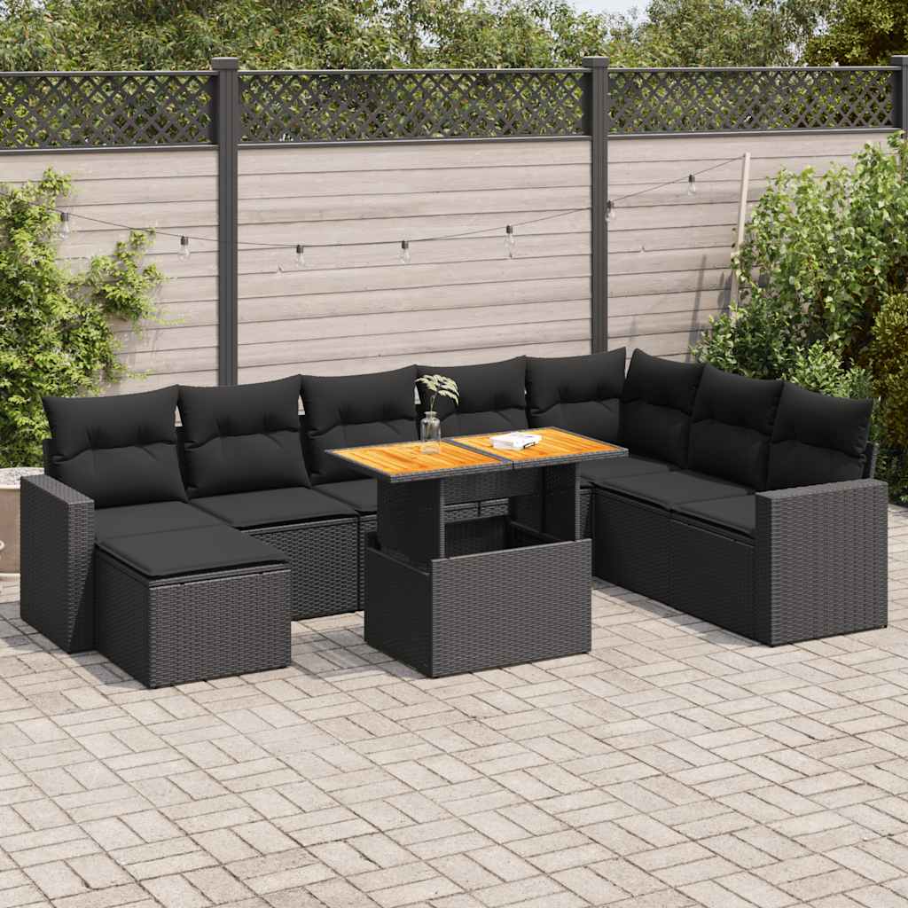 9-delige Loungeset met kussens poly rattan zwart is nu te koop bij PeponiXL, paradijselijk wonen!
