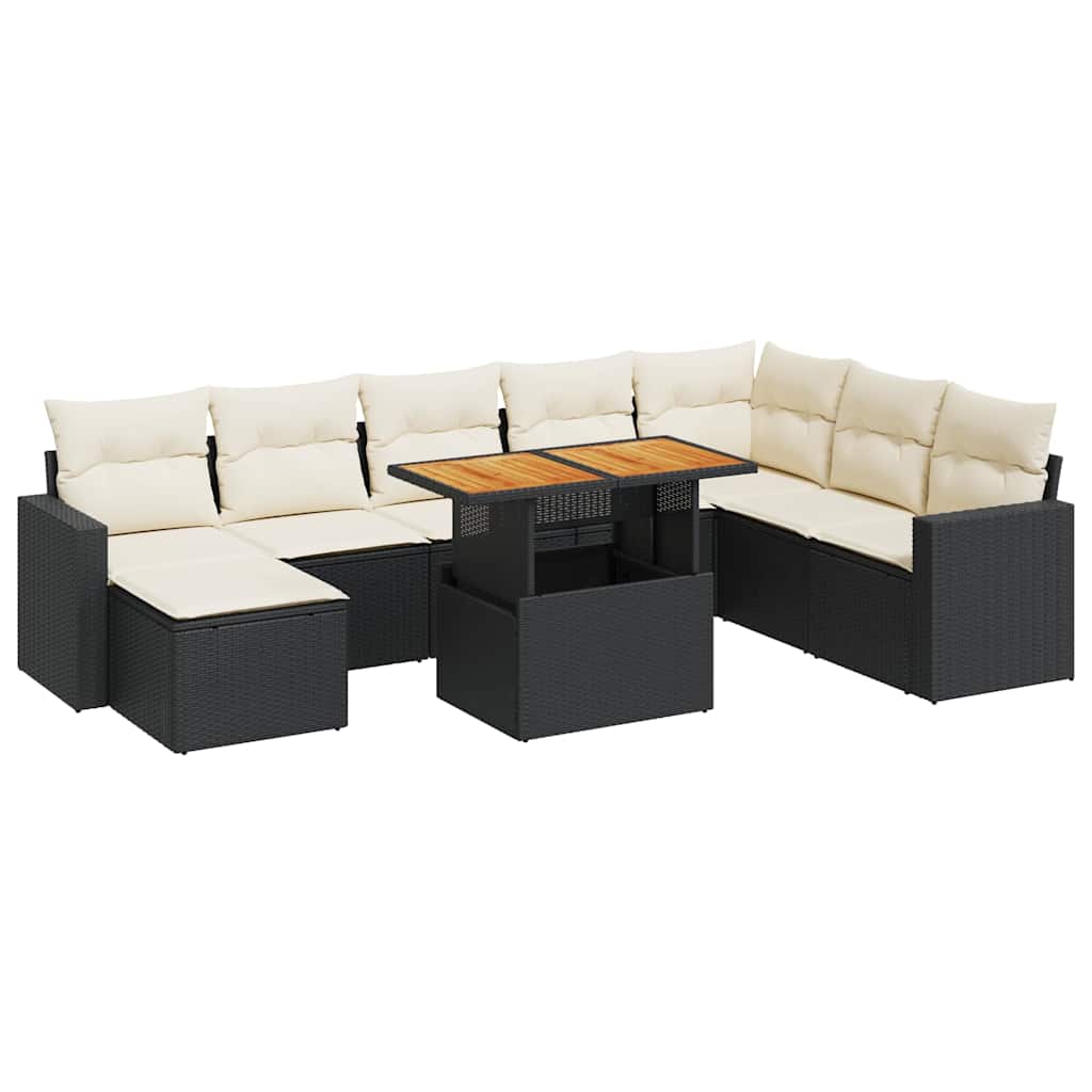 9-delige Loungeset met kussens poly rattan zwart is nu te koop bij PeponiXL, paradijselijk wonen!