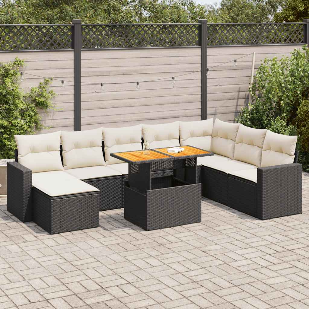 9-delige Loungeset met kussens poly rattan zwart is nu te koop bij PeponiXL, paradijselijk wonen!