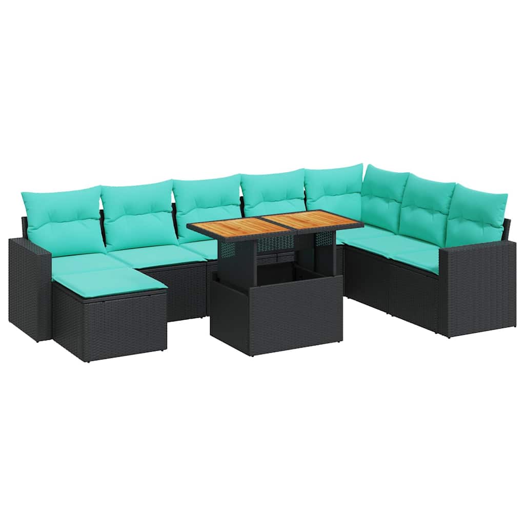 9-delige Loungeset met kussens poly rattan zwart is nu te koop bij PeponiXL, paradijselijk wonen!