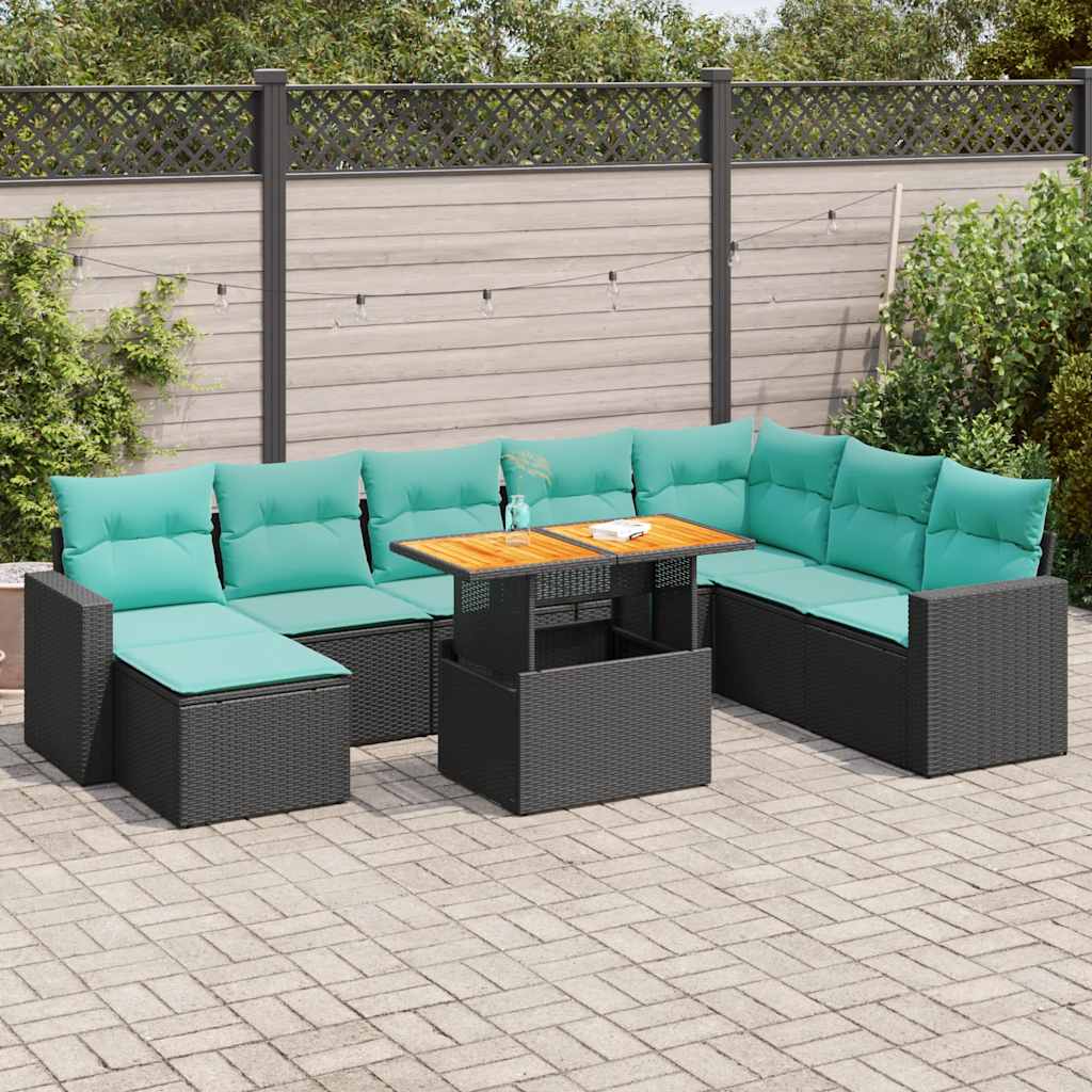 9-delige Loungeset met kussens poly rattan zwart is nu te koop bij PeponiXL, paradijselijk wonen!