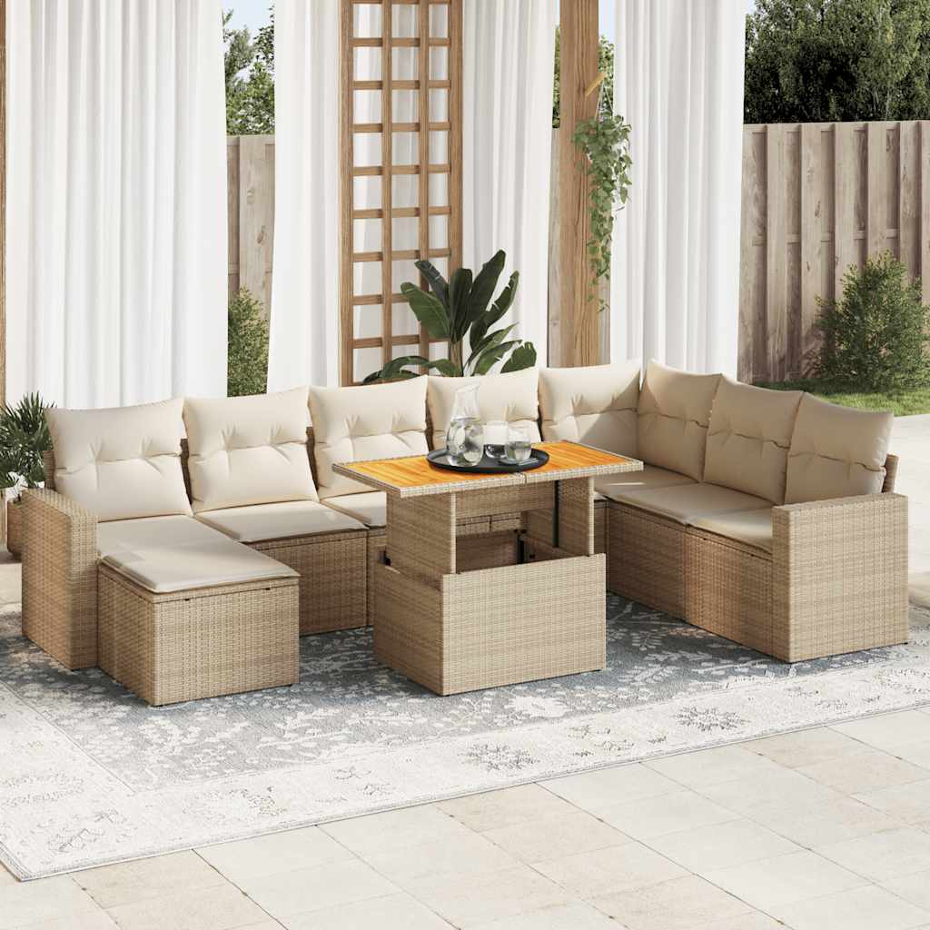 9-delige Loungeset met kussens poly rattan beige is nu te koop bij PeponiXL, paradijselijk wonen!