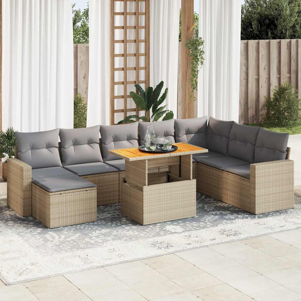 9-delige Loungeset met kussens poly rattan beige is nu te koop bij PeponiXL, paradijselijk wonen!