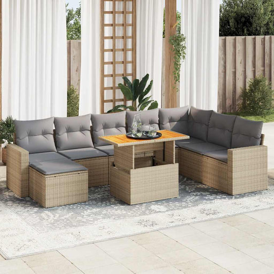 9-delige Loungeset met kussens poly rattan beige is nu te koop bij PeponiXL, paradijselijk wonen!