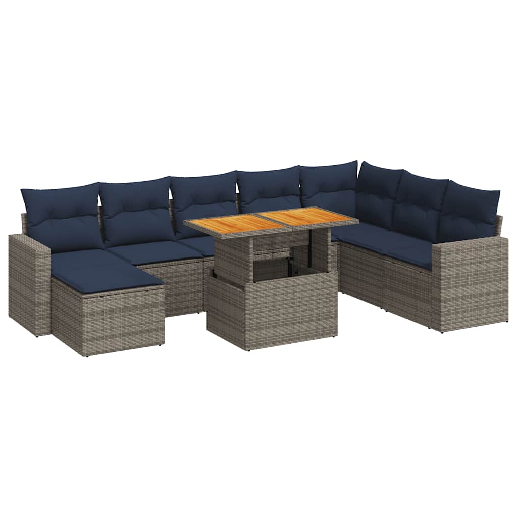 9-delige Loungeset met kussens poly rattan grijs is nu te koop bij PeponiXL, paradijselijk wonen!