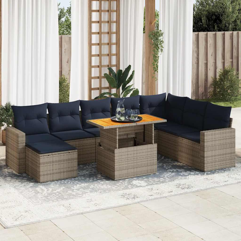 9-delige Loungeset met kussens poly rattan grijs is nu te koop bij PeponiXL, paradijselijk wonen!