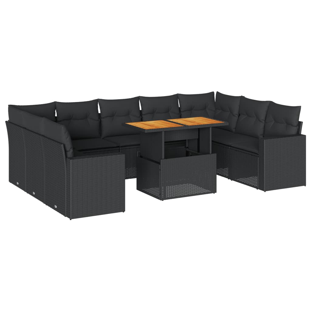 10-delige Loungeset met kussens poly rattan zwart is nu te koop bij PeponiXL, paradijselijk wonen!