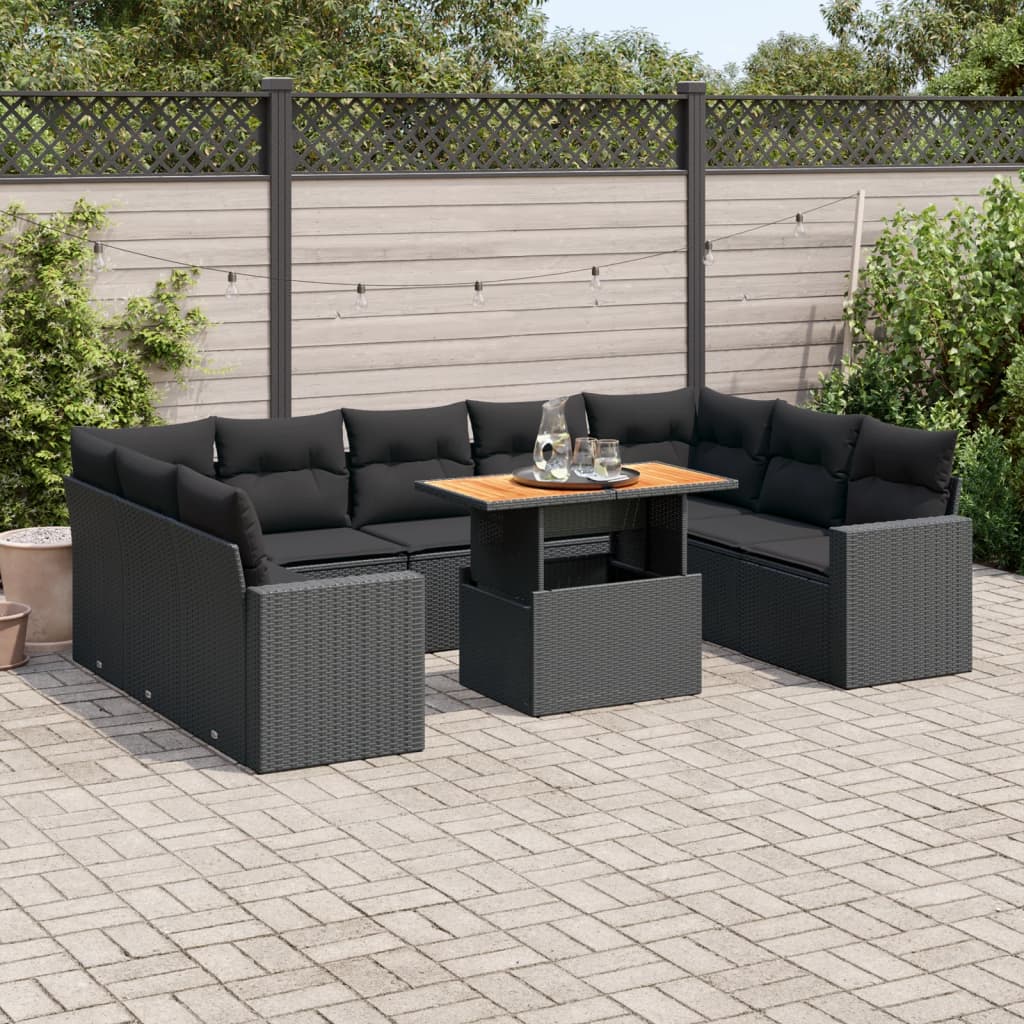 10-delige Loungeset met kussens poly rattan zwart is nu te koop bij PeponiXL, paradijselijk wonen!