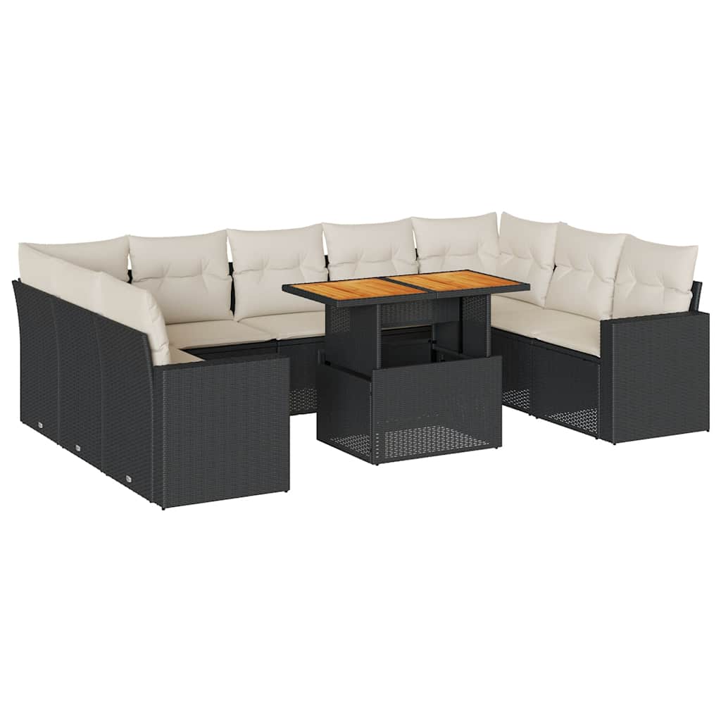 10-delige Loungeset met kussens poly rattan zwart is nu te koop bij PeponiXL, paradijselijk wonen!