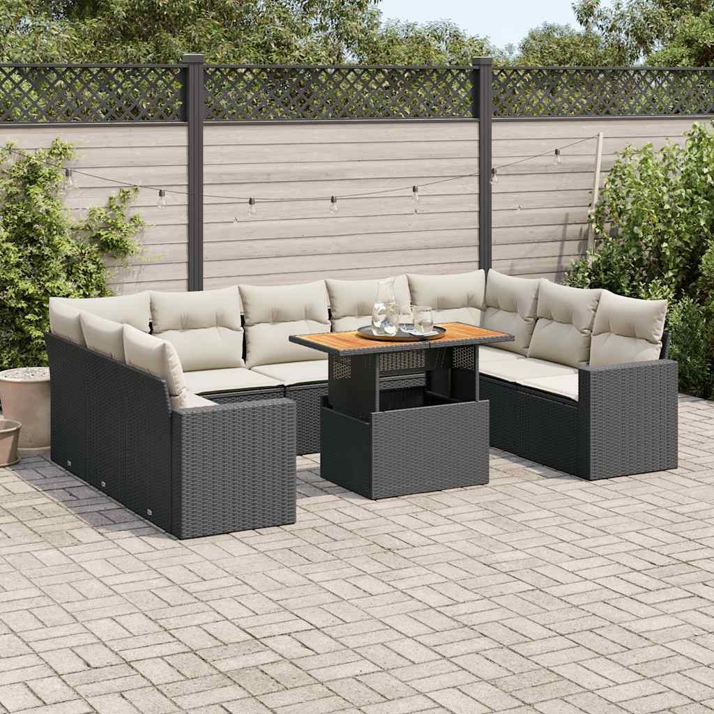 10-delige Loungeset met kussens poly rattan zwart is nu te koop bij PeponiXL, paradijselijk wonen!