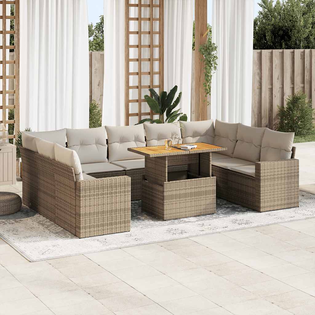 10-delige Loungeset met kussens poly rattan beige is nu te koop bij PeponiXL, paradijselijk wonen!