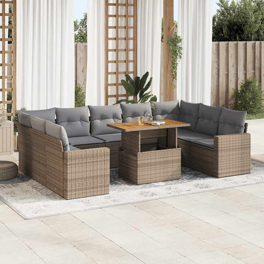 10-delige Loungeset met kussens poly rattan beige is nu te koop bij PeponiXL, paradijselijk wonen!