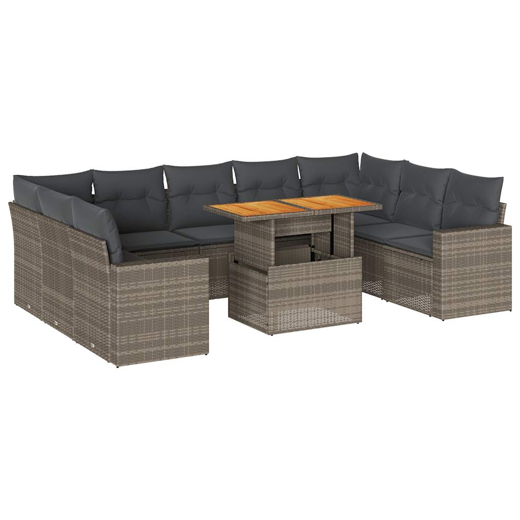 10-delige Loungeset met kussens poly rattan grijs is nu te koop bij PeponiXL, paradijselijk wonen!