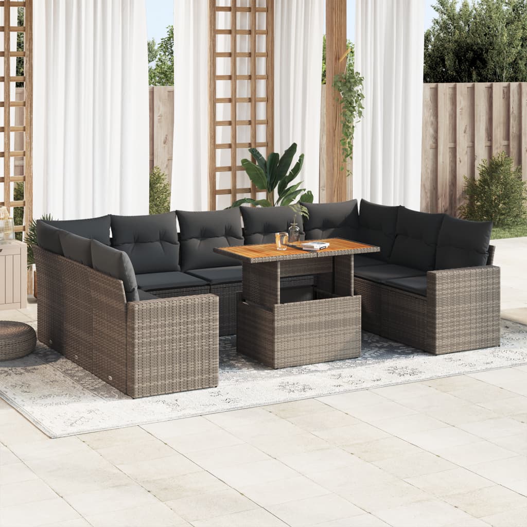 10-delige Loungeset met kussens poly rattan grijs is nu te koop bij PeponiXL, paradijselijk wonen!