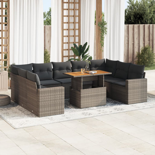 10-delige Loungeset met kussens poly rattan grijs is nu te koop bij PeponiXL, paradijselijk wonen!