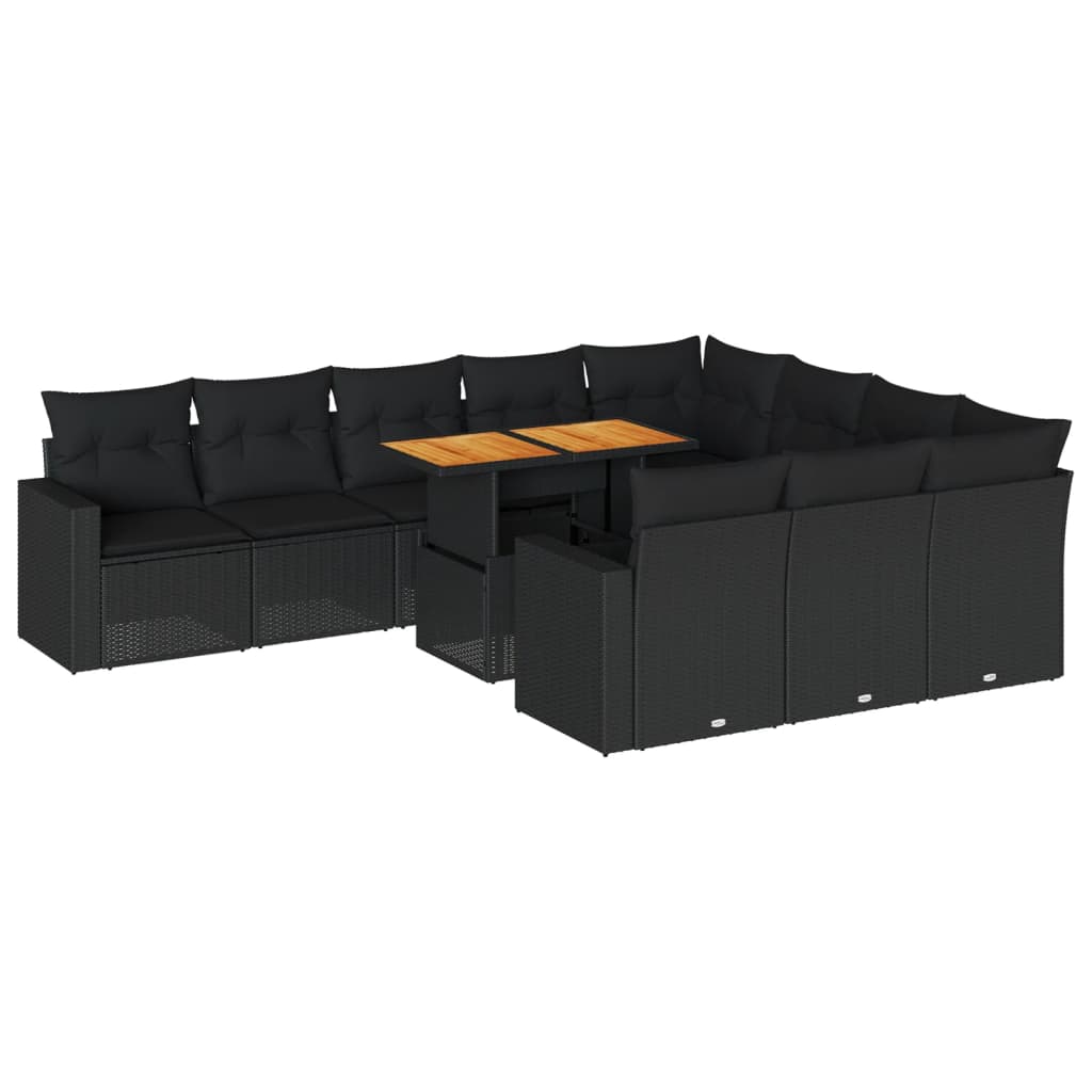 11-delige Loungeset met kussens poly rattan zwart is nu te koop bij PeponiXL, paradijselijk wonen!