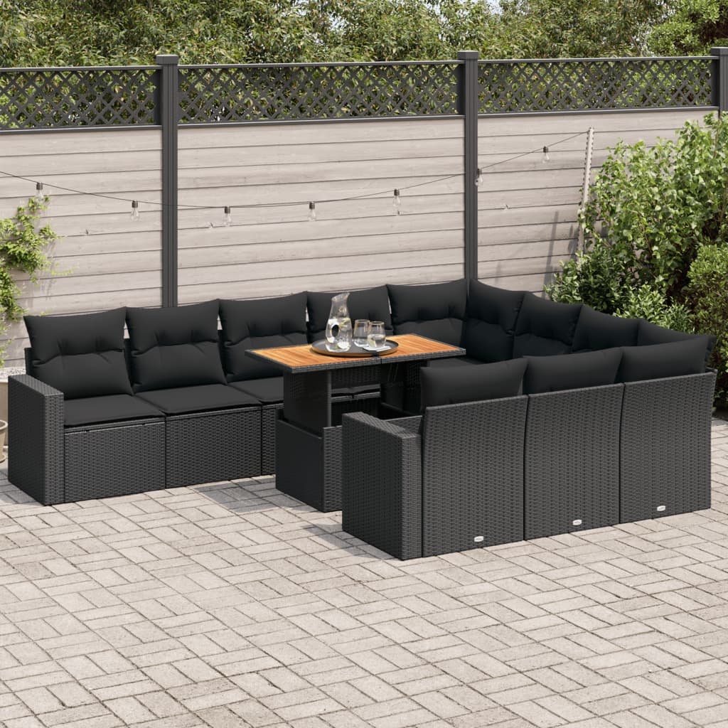 11-delige Loungeset met kussens poly rattan zwart is nu te koop bij PeponiXL, paradijselijk wonen!
