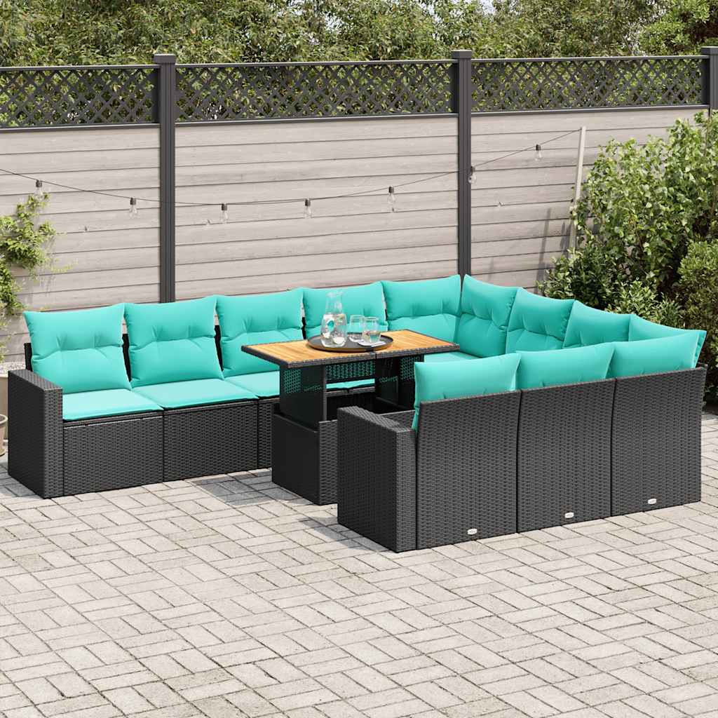 11-delige Loungeset met kussens poly rattan zwart is nu te koop bij PeponiXL, paradijselijk wonen!