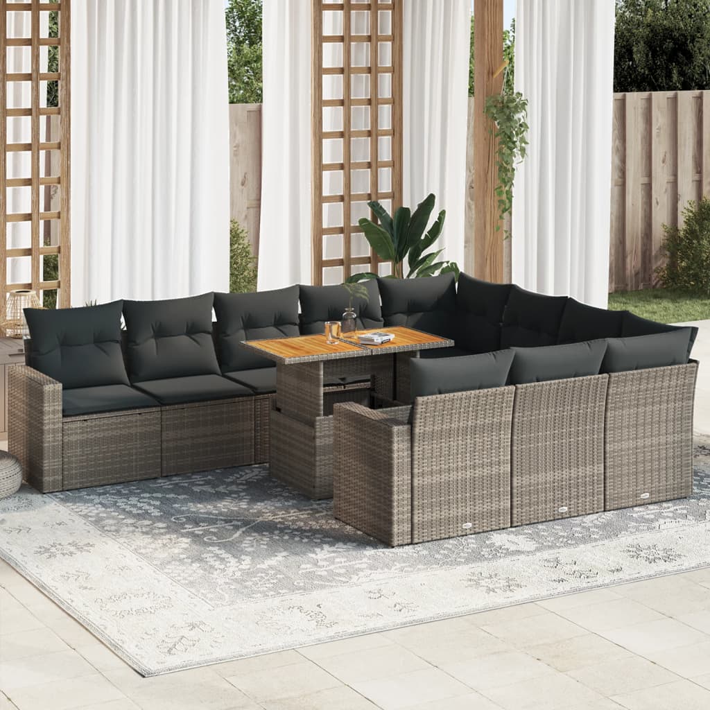 11-delige Loungeset met kussens poly rattan grijs is nu te koop bij PeponiXL, paradijselijk wonen!
