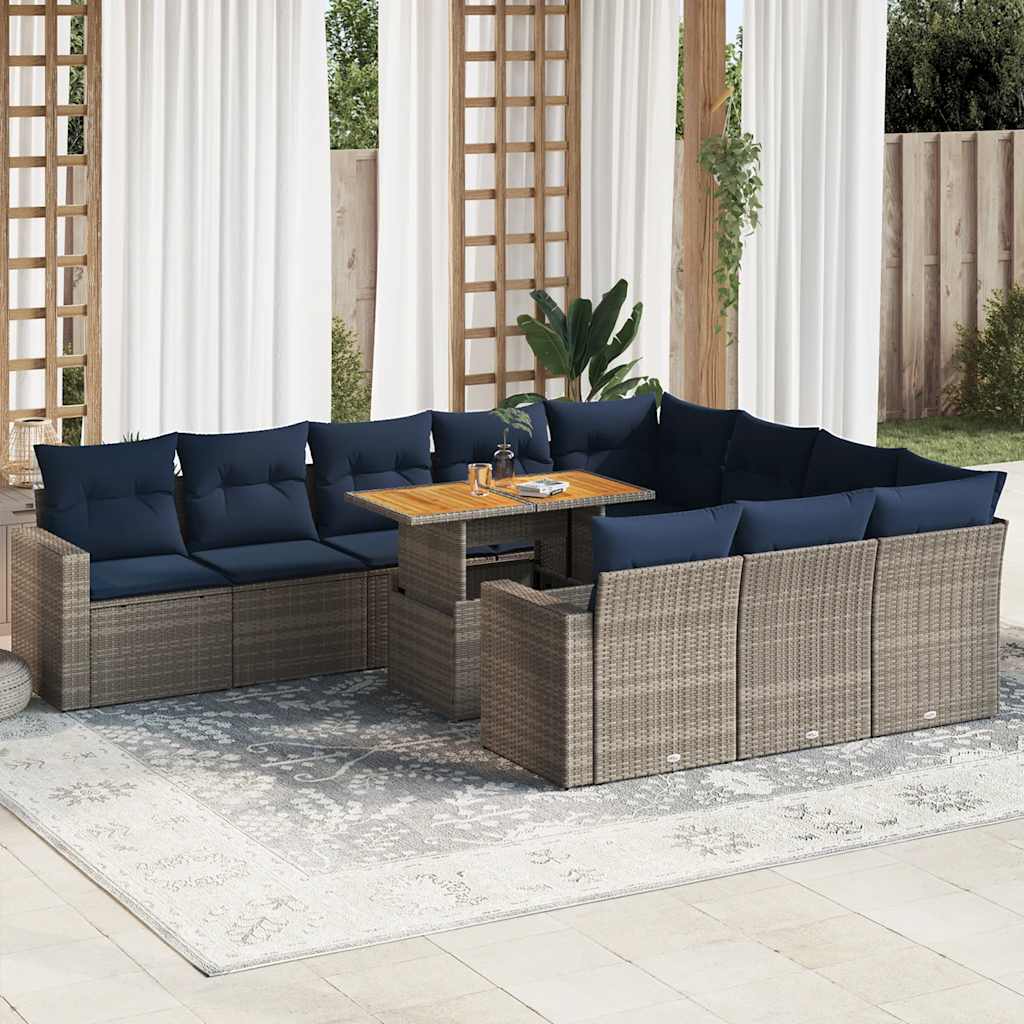 11-delige Loungeset met kussens poly rattan grijs is nu te koop bij PeponiXL, paradijselijk wonen!