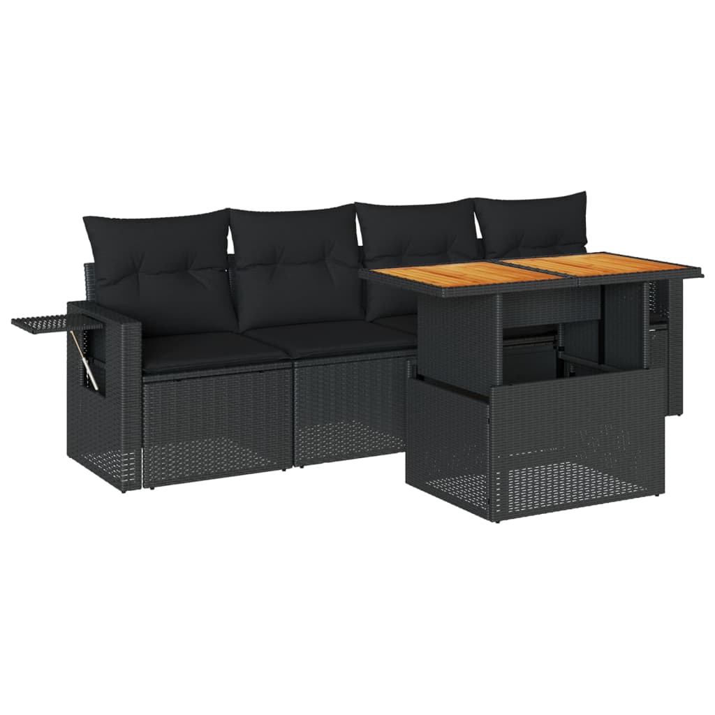 5-delige Loungeset met kussens poly rattan zwart is nu te koop bij PeponiXL, paradijselijk wonen!