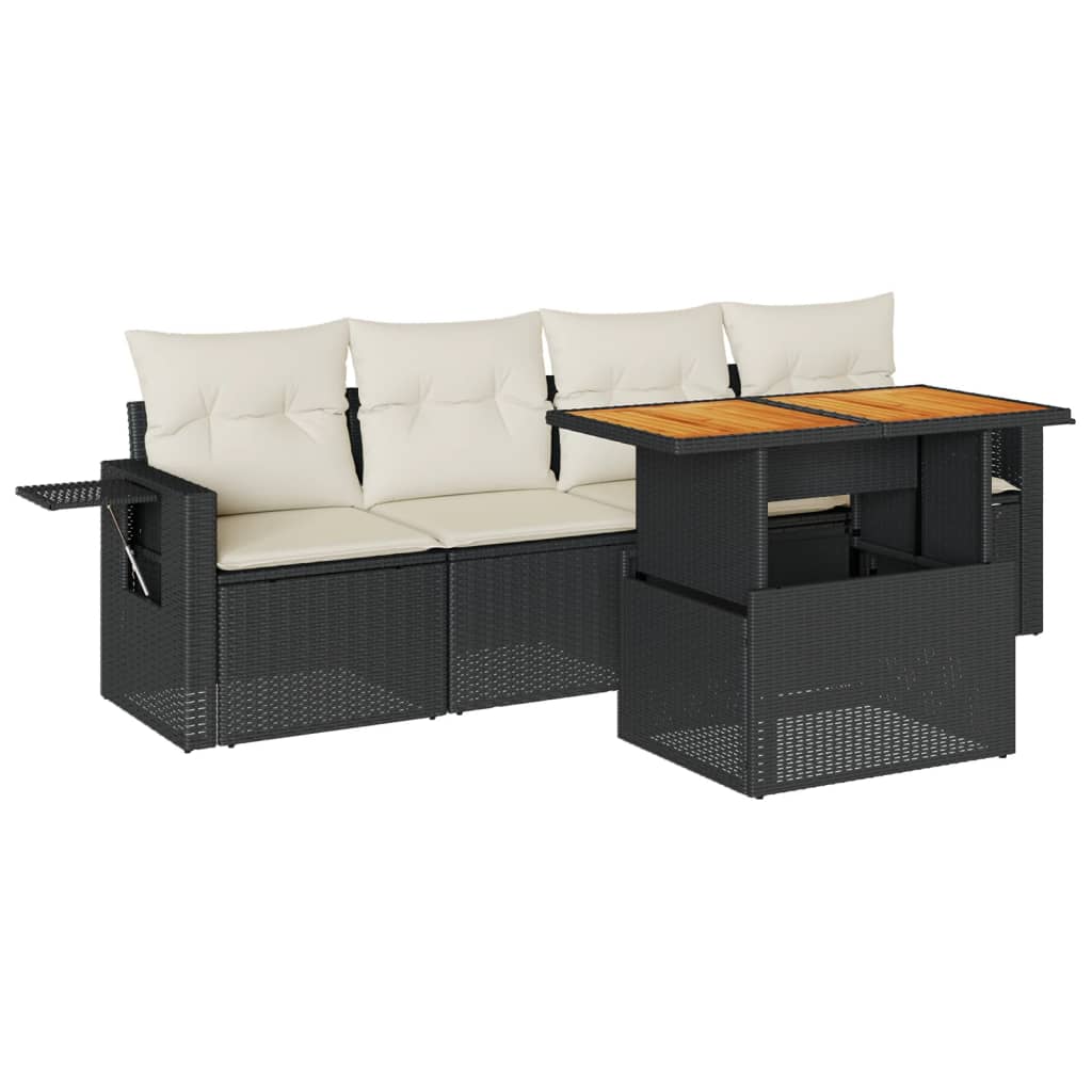 5-delige Loungeset met kussens poly rattan zwart is nu te koop bij PeponiXL, paradijselijk wonen!