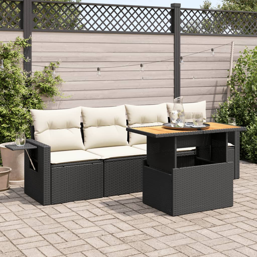 5-delige Loungeset met kussens poly rattan zwart is nu te koop bij PeponiXL, paradijselijk wonen!