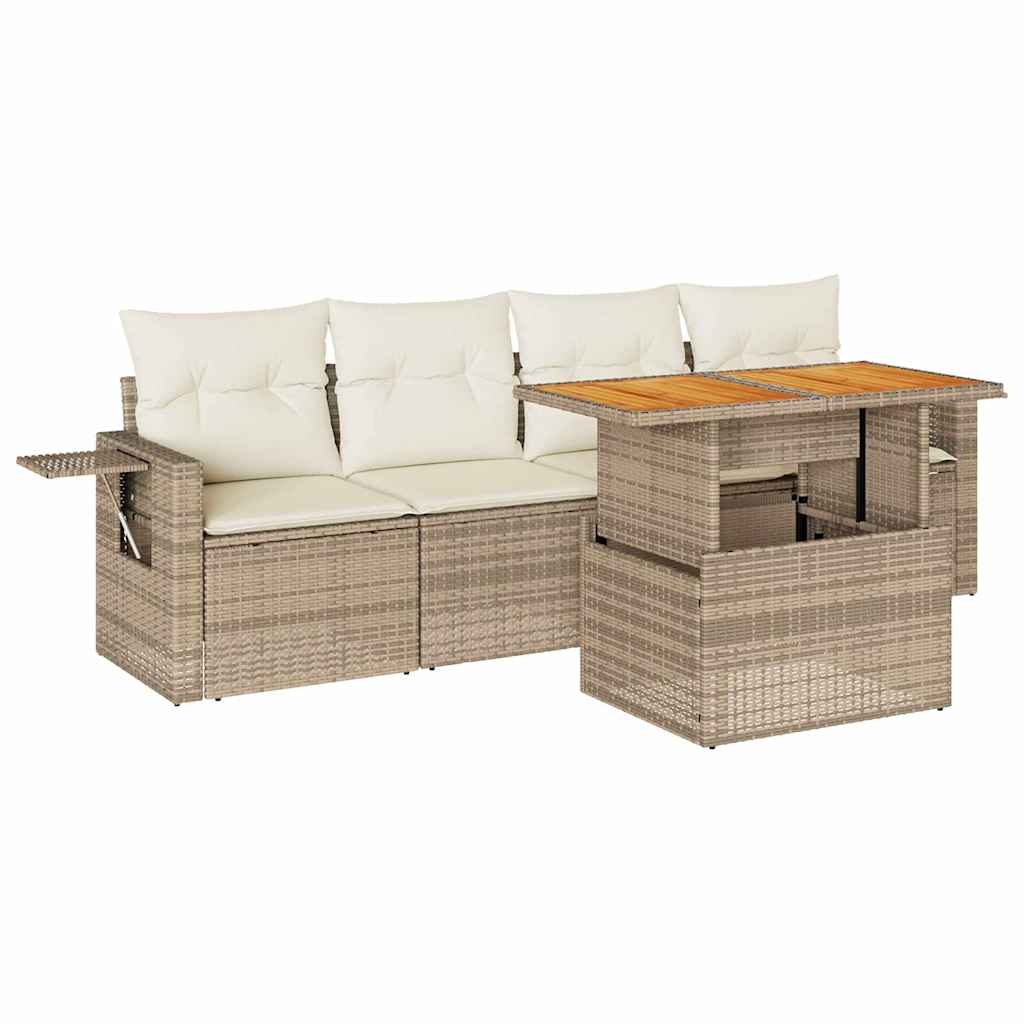 5-delige Loungeset met kussens poly rattan beige is nu te koop bij PeponiXL, paradijselijk wonen!