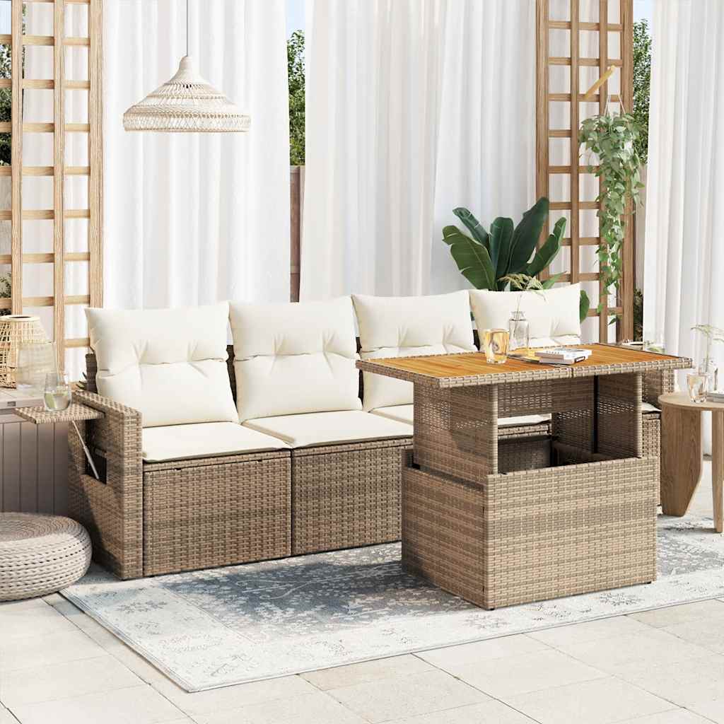 5-delige Loungeset met kussens poly rattan beige is nu te koop bij PeponiXL, paradijselijk wonen!