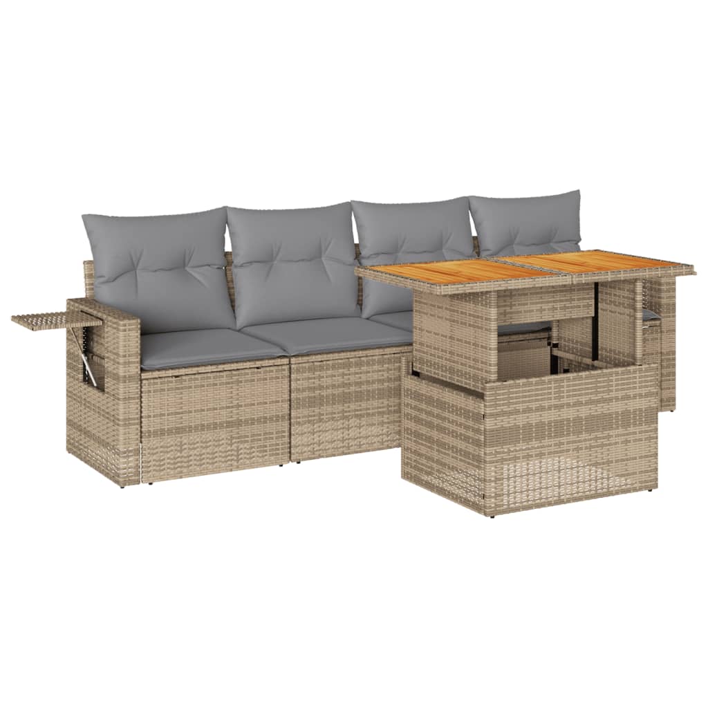 5-delige Loungeset met kussens poly rattan beige is nu te koop bij PeponiXL, paradijselijk wonen!