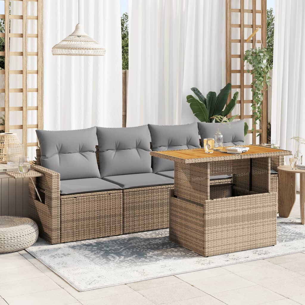 5-delige Loungeset met kussens poly rattan beige is nu te koop bij PeponiXL, paradijselijk wonen!