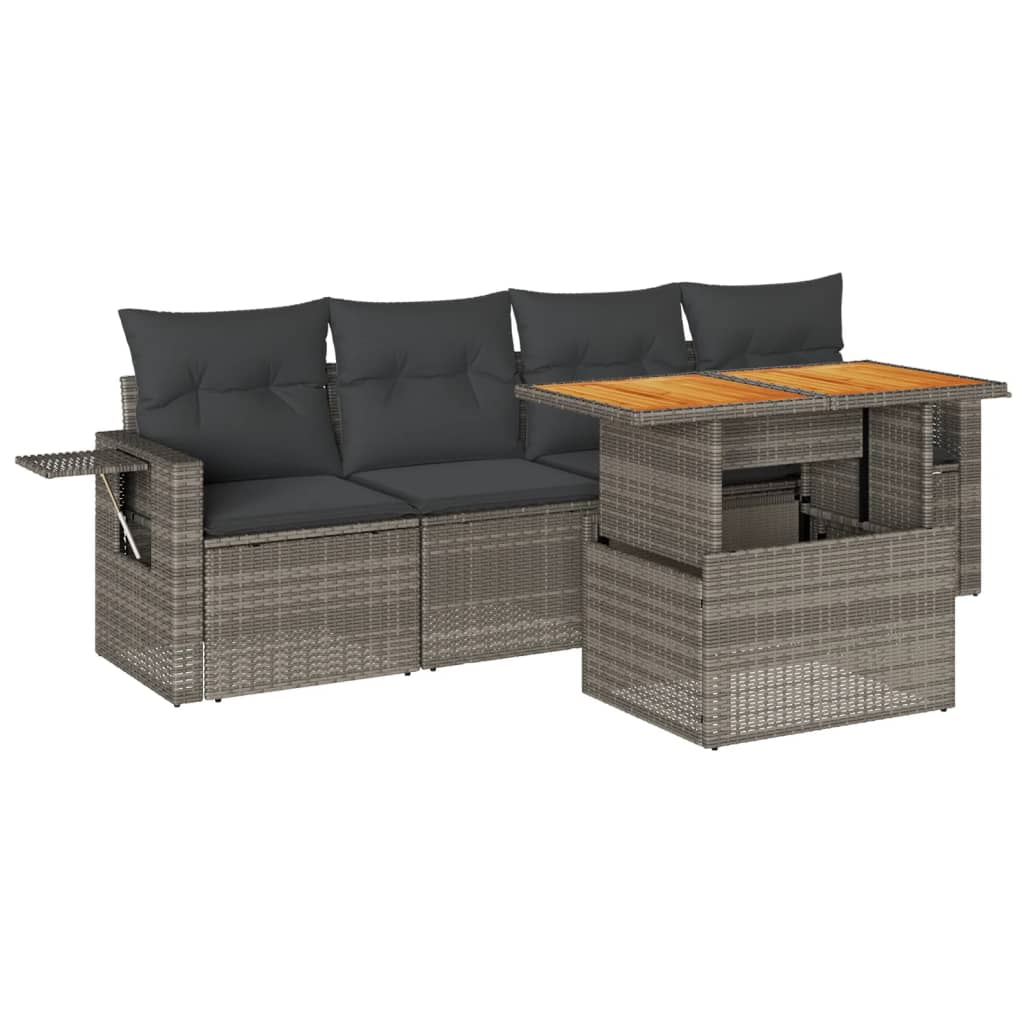 5-delige Loungeset met kussens poly rattan grijs is nu te koop bij PeponiXL, paradijselijk wonen!
