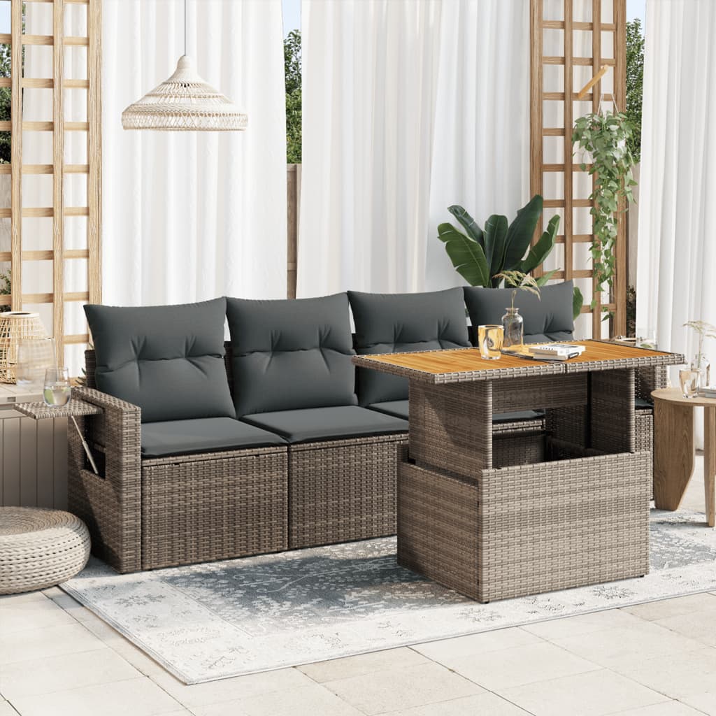 5-delige Loungeset met kussens poly rattan grijs is nu te koop bij PeponiXL, paradijselijk wonen!