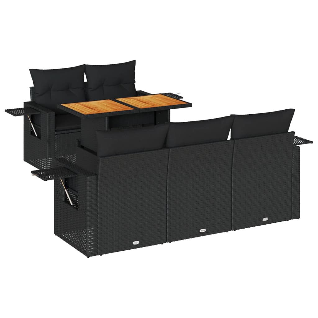 6-delige Loungeset met kussens poly rattan zwart is nu te koop bij PeponiXL, paradijselijk wonen!