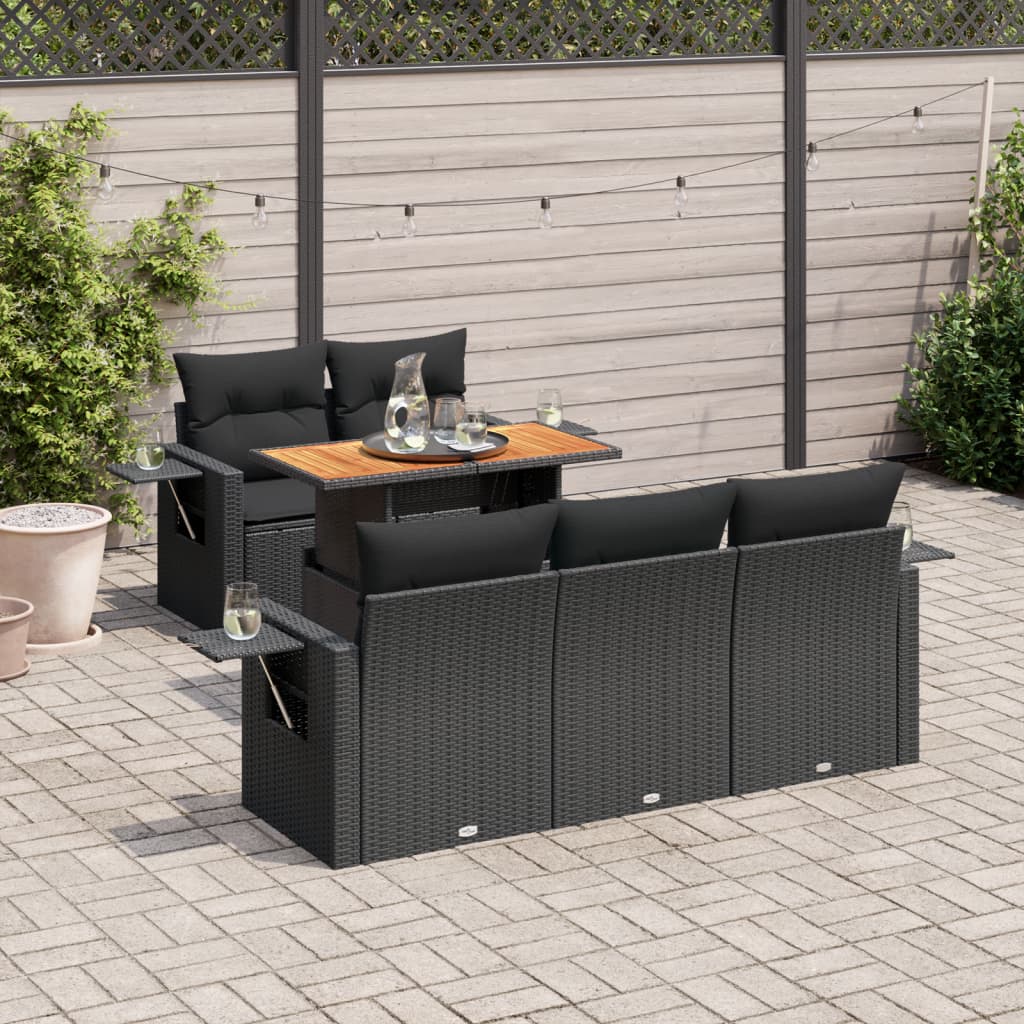 6-delige Loungeset met kussens poly rattan zwart is nu te koop bij PeponiXL, paradijselijk wonen!