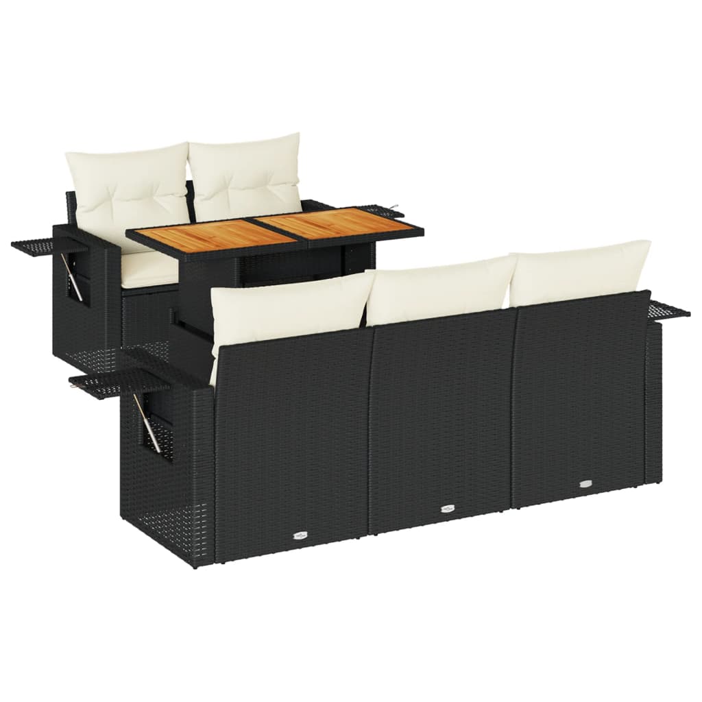 6-delige Loungeset met kussens poly rattan zwart is nu te koop bij PeponiXL, paradijselijk wonen!