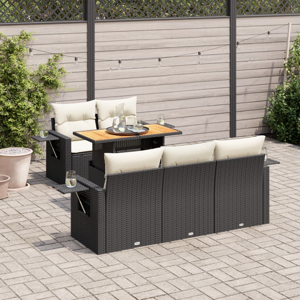 6-delige Loungeset met kussens poly rattan zwart is nu te koop bij PeponiXL, paradijselijk wonen!