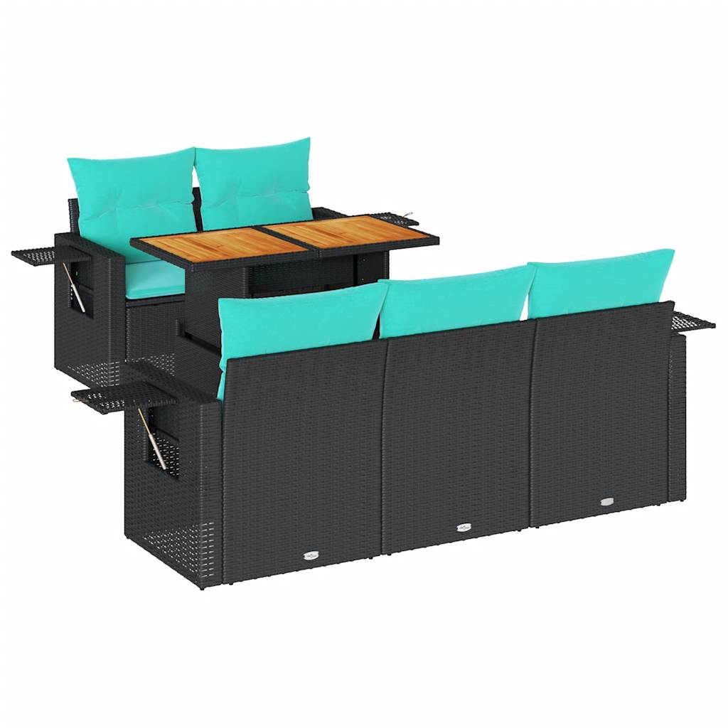 6-delige Loungeset met kussens poly rattan zwart is nu te koop bij PeponiXL, paradijselijk wonen!