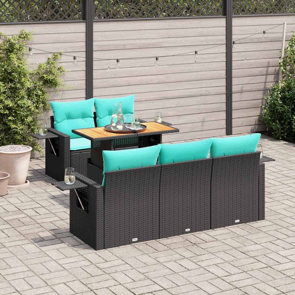 6-delige Loungeset met kussens poly rattan zwart is nu te koop bij PeponiXL, paradijselijk wonen!